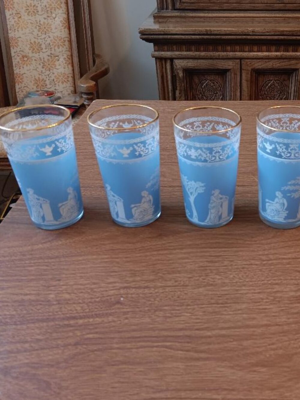 Jeanette Vintage Blue Grecian Glasses Set of 6 Jeanette